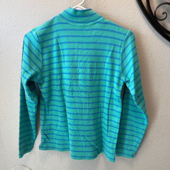 L.L. Bean Women's Size Small Quarter-Zip Pullover Blue Green Striped - Picture 3 of 4
